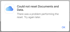 Apple iCloud Web Could not reset Documents and Data
